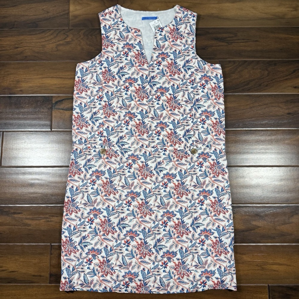 J. McLaughlin Women's Size Large Coral‎ Floral Sleeveless Rue Linen Dress $218